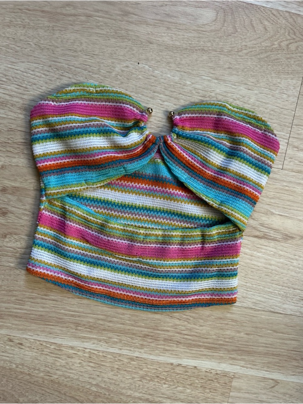SHEIN Multicolor Striped Knit Strapless Crop Top